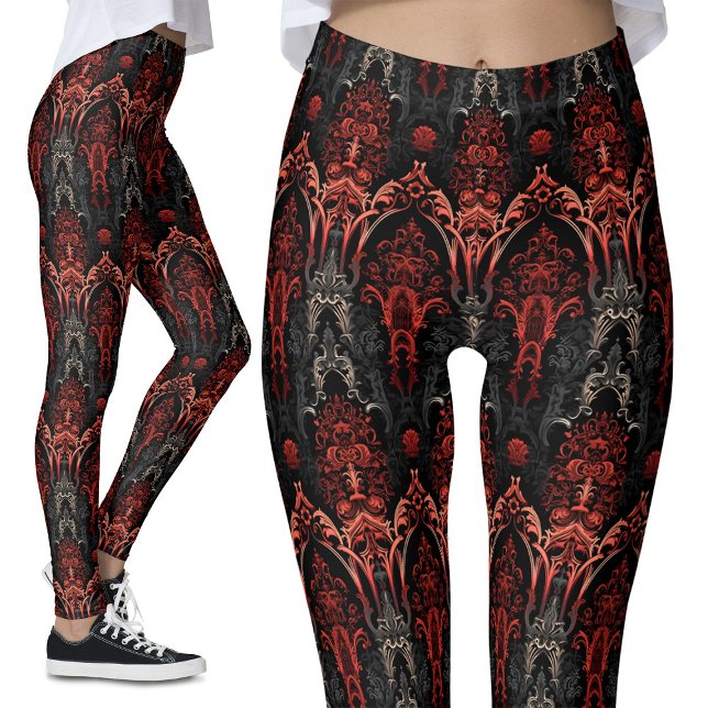 Rot, Schwarz, Grau-Gothic Filigree Lace Leggings (Von Creator hochgeladen)