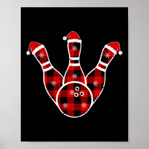 Rot Schwarz Grün Kariert Weihnachten Sport Bowling Poster