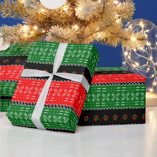 Rot-Schwarz-Grün-Stammesdruck Geschenkpapier (Feiertage)