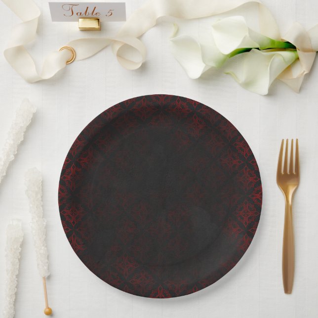 Rot & Schwarz Grunge Gothic Pappteller (Hochzeit)