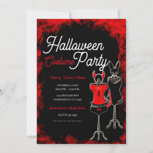 Rot & Schwarz Halloween-Kostenüm-Party Einladung