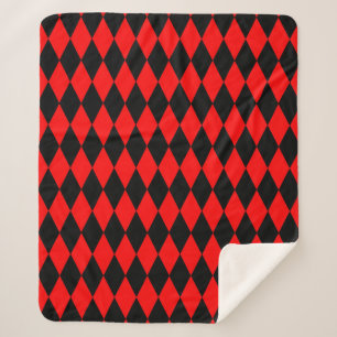 Rot-Schwarz-Harlekin-Diamanten-Schachbrett-Design Sherpadecke