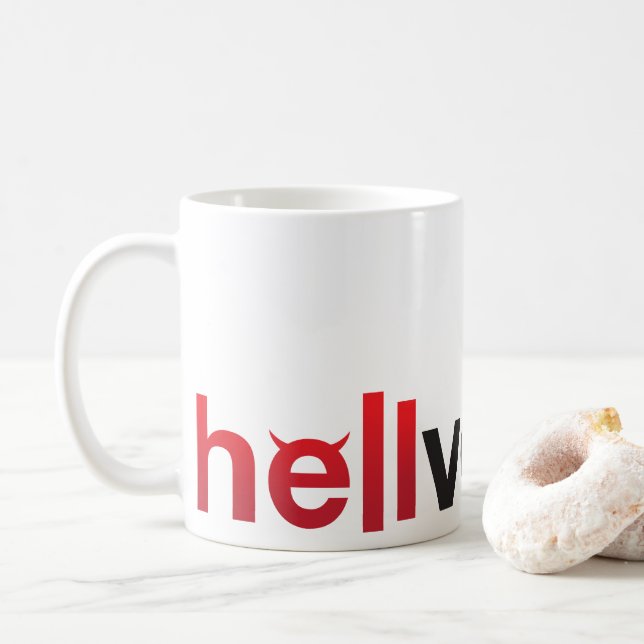 Rot & Schwarz hellvetica Wortmarke Kaffeetasse (Mit Donut)