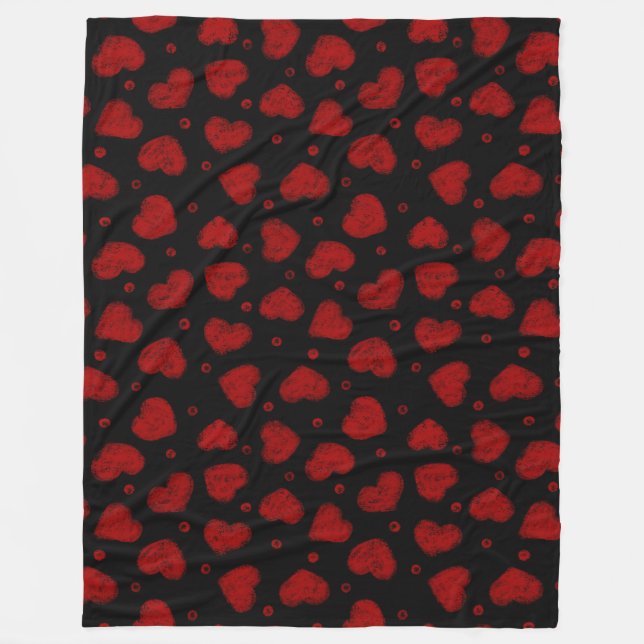 Rot-Schwarz-Herzen-Muster Fleecedecke (Vorderseite)