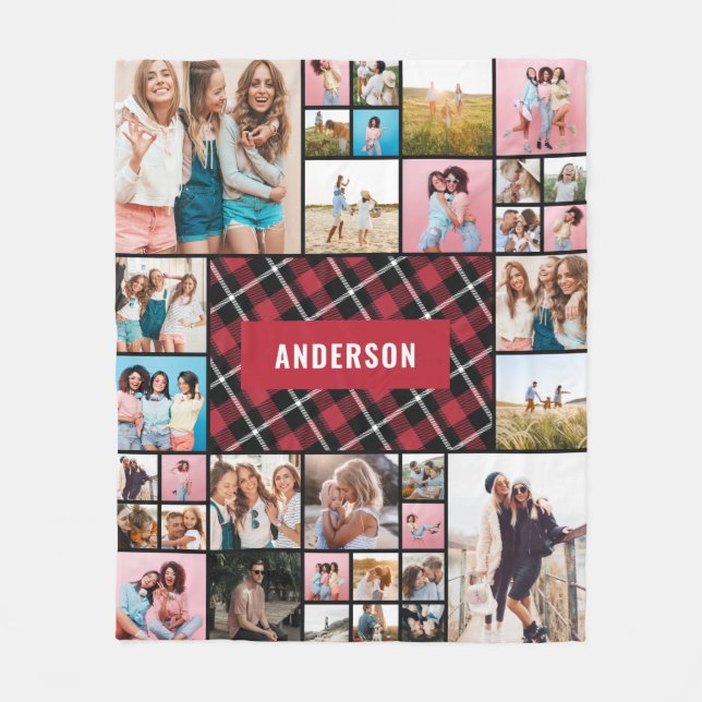 Rot Schwarz kariert modern minimtartan 34 Foto Fleecedecke (Vorderseite)