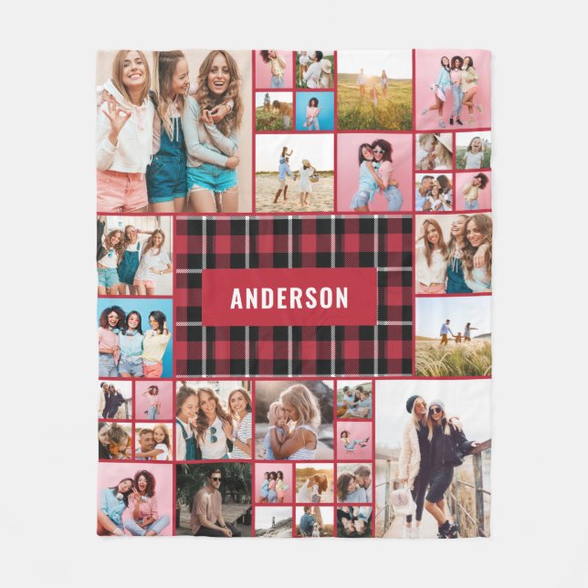 Rot Schwarz kariert moderne minimale Pampas 34 Fot Fleecedecke (Vorderseite)