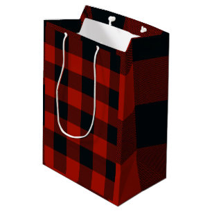 Rot-schwarz karierte Buffalo-Plaid-Quadrate Mittlere Geschenktüte
