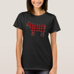 Rot-schwarz karierte Kuh passende Familien-Pyjama- T-Shirt