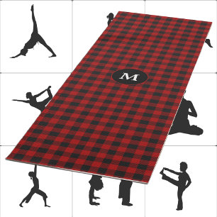 Rot-schwarz kariertes Rob Roy Tartan Monogramm Anf Yogamatte