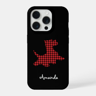 Rot-schwarz kariertes Scottie-Hund-Handyhülle iPhone 15 Pro Hülle