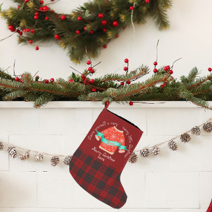 Rot-Schwarz-Karo-hässlicher-Weihnachtspullover-cut Großer Weihnachtsstrumpf