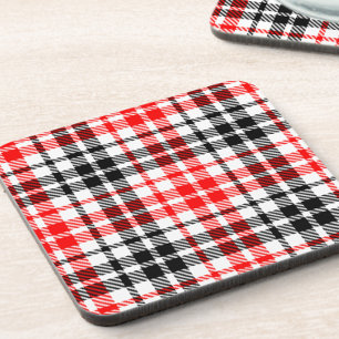 Rot-Schwarz-Karo-Tartan auf Weiß Getränkeuntersetzer