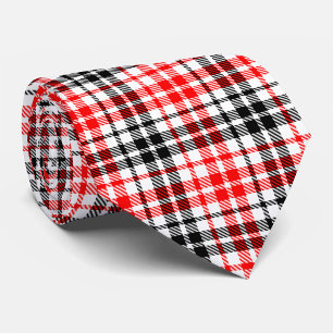 Rot-Schwarz-Karo-Tartan auf Weiß  Krawatte