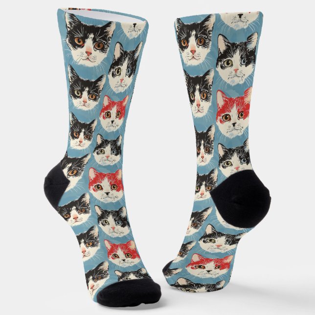 Rot-Schwarz-Katzen-Muster Socken (Gewinkelt)