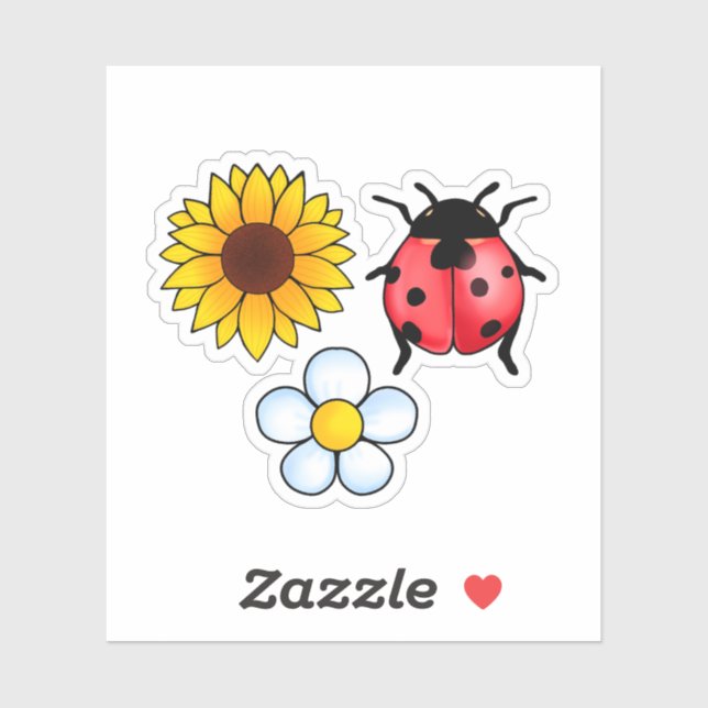 Rot-Schwarz-Ladybug mit Blume Aufkleber (Blatt)