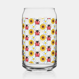 Rot-Schwarz-Ladybug mit Blume Dosenglas