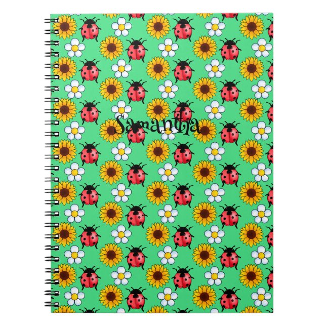 Rot-Schwarz-Ladybug mit Blume Notizblock (Vorderseite)