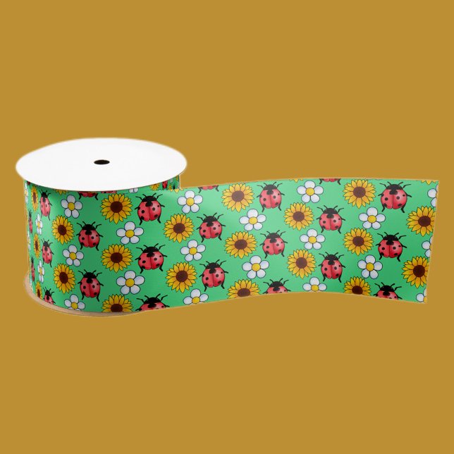 Rot-Schwarz-Ladybug mit Blume Satinband (Von Creator hochgeladen)