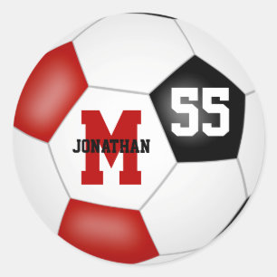 Rot Schwarz Mannschaftsfarben Fußball personalisie Runder Aufkleber