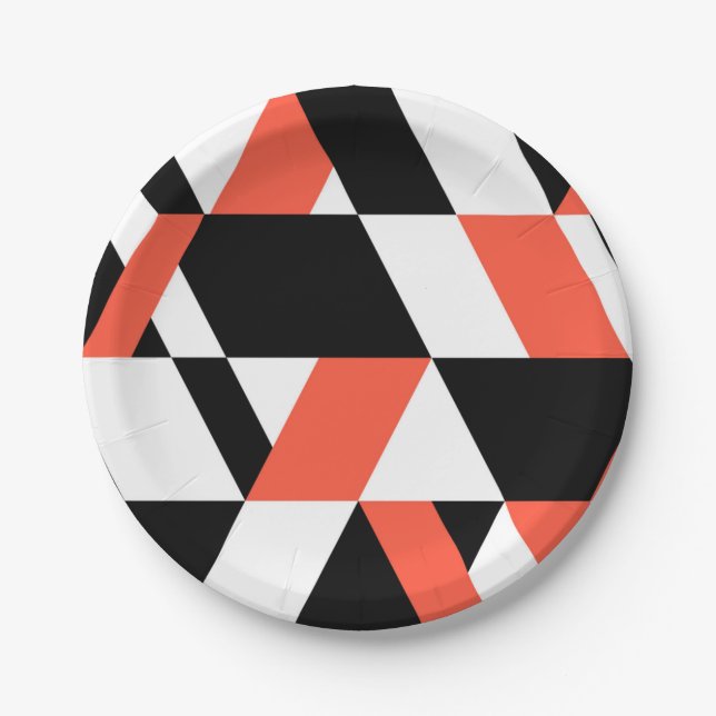 Rot-schwarz, modern, trendig, geometrisch, urbane  pappteller (Vorderseite)