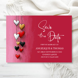 Rot Schwarz Pink Herzen Hochzeit Terminankündigung Save The Date