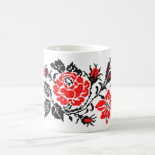 Rot-Schwarz-Rose Kreuzstich Russisches Muster Kaff Kaffeetasse
