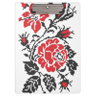 Rot/Schwarz Rose Kreuzstich Russisches Muster Klemmbrett