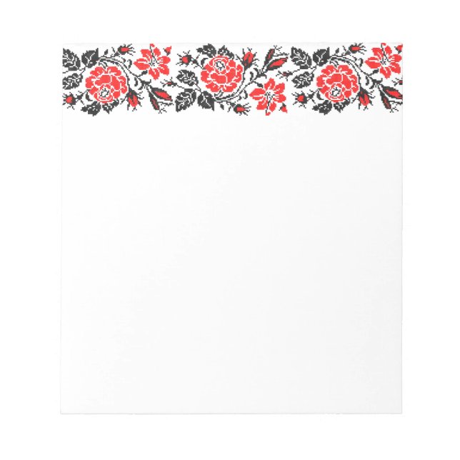 Rot/Schwarz Rose Kreuzstich Russisches Muster Notizblock (Vorderseite)