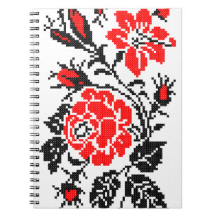 Rot/Schwarz Rose Kreuzstich Russisches Muster Notizblock