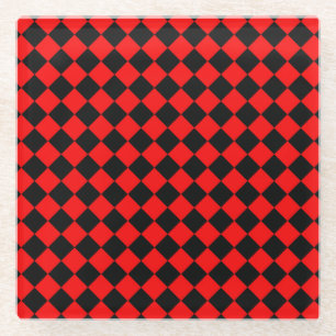 Rot-Schwarz-Schachbrett-Diamantmuster Glasuntersetzer