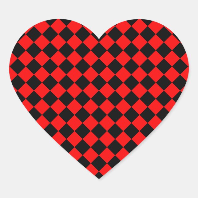 Rot-Schwarz-Schachbrett-Diamantmuster Herz-Aufkleber (Vorderseite)