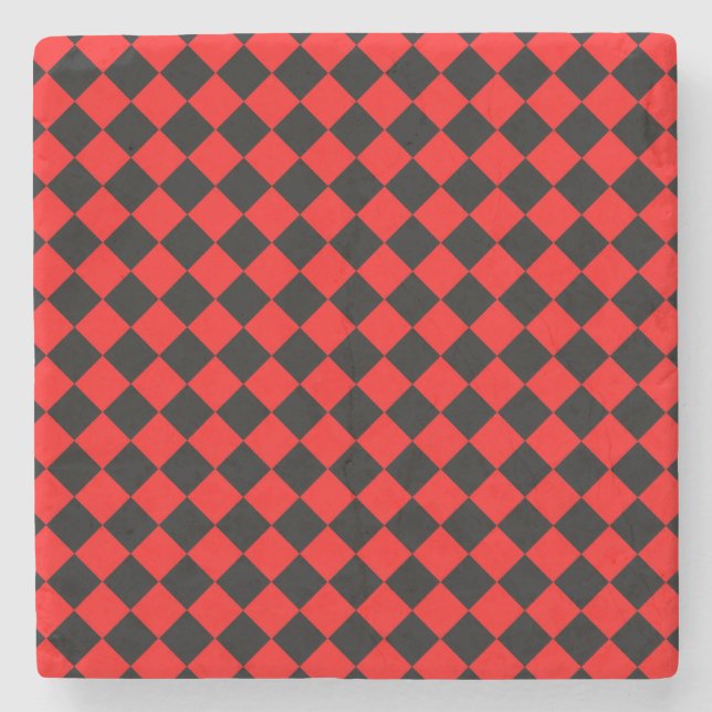 Rot-Schwarz-Schachbrett-Diamantmuster Steinuntersetzer (Vorderseite)