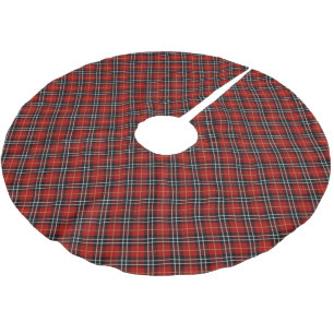 Rot-Schwarz-Schottischer Tartan Kariert Polyester Weihnachtsbaumdecke