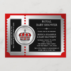 Rot-Schwarz-Silber-Prinz-Baby-Shower-Einladungen Einladung