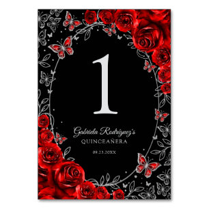 Rot Schwarz Silber Quinceanera Tischnummer