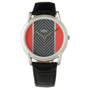 Rot, Schwarz, Silberstreifen eWatch Armbanduhr