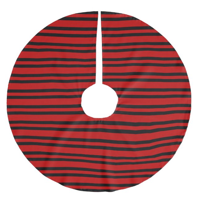 Rot-Schwarz-Streifenmuster Polyester Weihnachtsbaumdecke (Vorderseite)