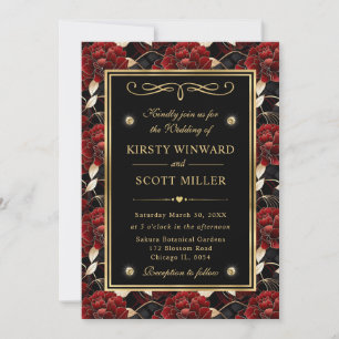 Rot Schwarz und Gold Marmor Blumen Hochzeit Einladung