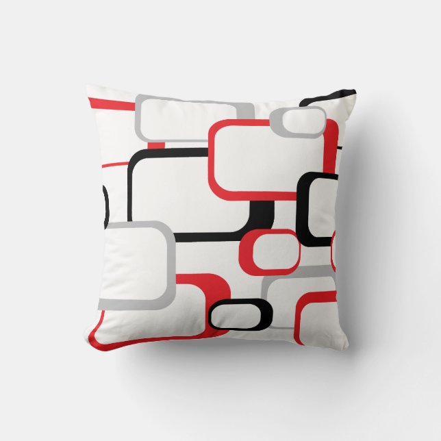 Rot, Schwarz und Grau Retro Square Kissen (Vorderseite)