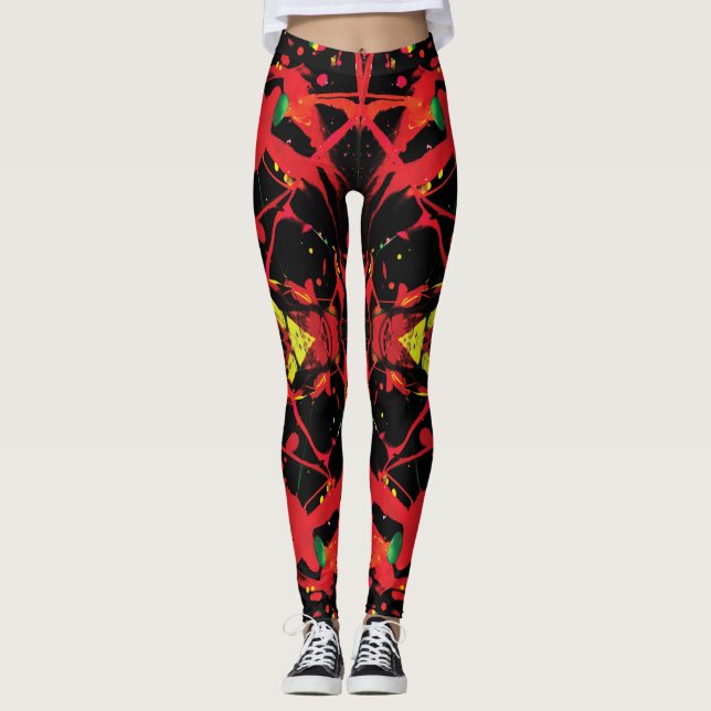 Rot, Schwarz und Phantastischer Spritzer Leggings (Vorderseite)