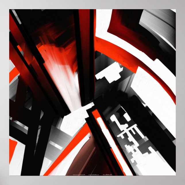 Rot Schwarz und Weiß Abstrakt Poster (Vorne)