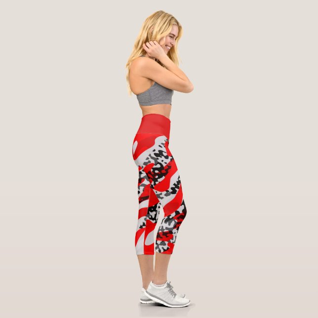 Rot Schwarz und Weiß Capri Leggings (Rechts)