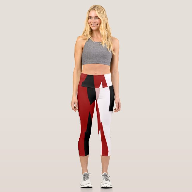 Rot Schwarz und Weiß Capri Leggings (Vorderseite)