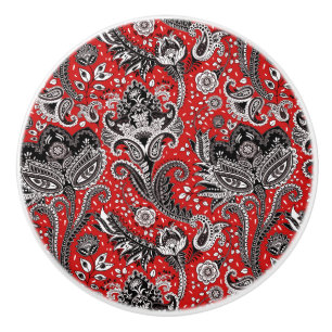 Rot Schwarz und Weiß Floral Paisley Boheme Boho Keramikknauf