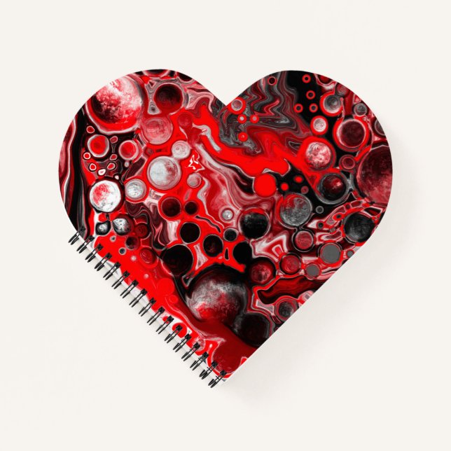 Rot, Schwarz und Weiß-Flüssig-Kunstmarmor Notizbuch (Vorderseite)