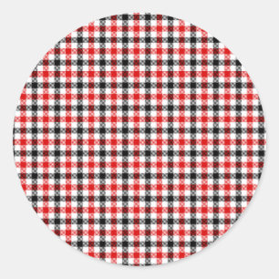 Rot Schwarz und Weiß Gingham Karo Runder Aufkleber