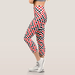 Rot Schwarz und Weiß Kariert Capri Leggings