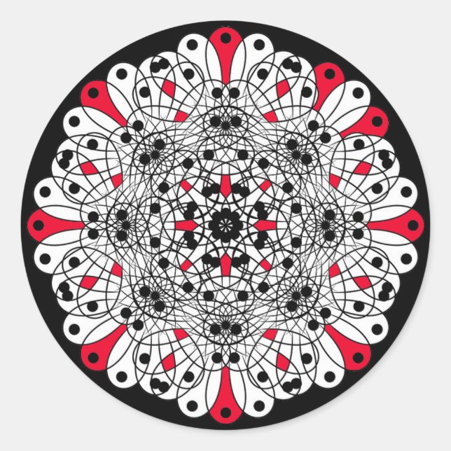 Rot, Schwarz und Weiß-Mandala-Hochzeitskleber Runder Aufkleber (Vorderseite)