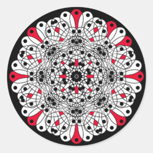 Rot, Schwarz und Weiß-Mandala-Hochzeitskleber Runder Aufkleber