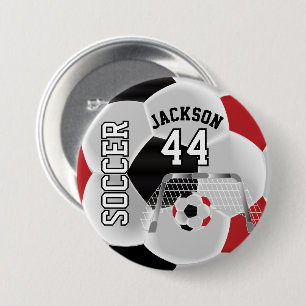 Rot, Schwarz und Weiß personalisieren Fußball Button